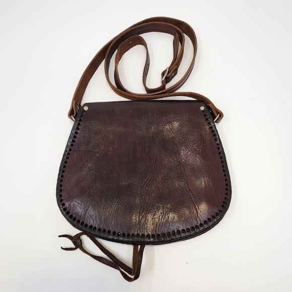Artisan Brown Leather Crossbody Saddle Bag Handmade Boho Adjustable Strap - Picture 3 of 6